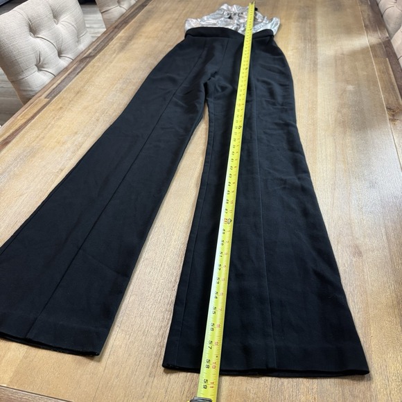 Black‎ Halo Wide Leg Jumpsuit Mock Neck Halter Black Silver Size 0 - Picture 9 of 15